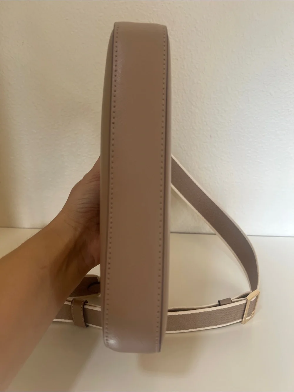 Kate Spade Taupe Pebbled Leather Crossbody with Striped Strap